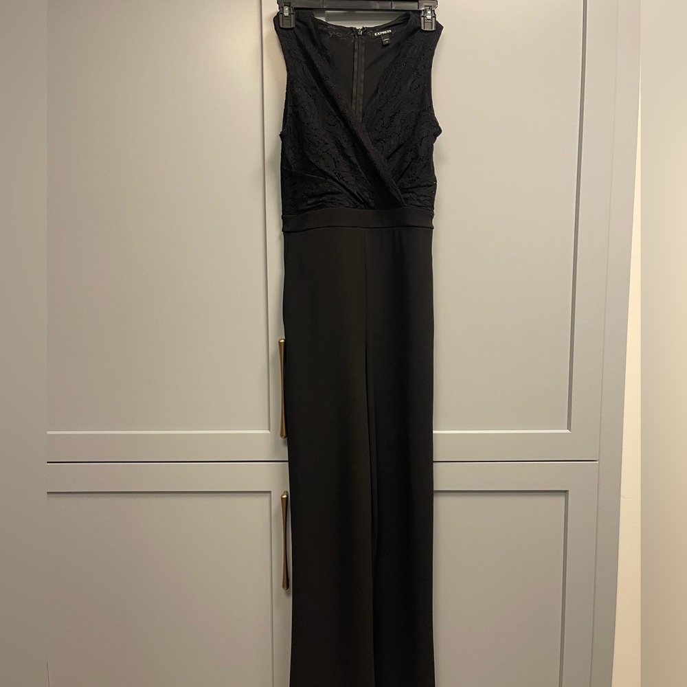 Express Black Lace Wide Leg Jumpsuit XS Elegant Formal